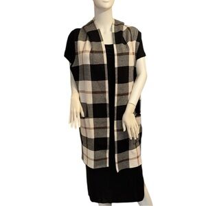 Max Studio Black and White Plaid Hooded Cardigan Extra Large